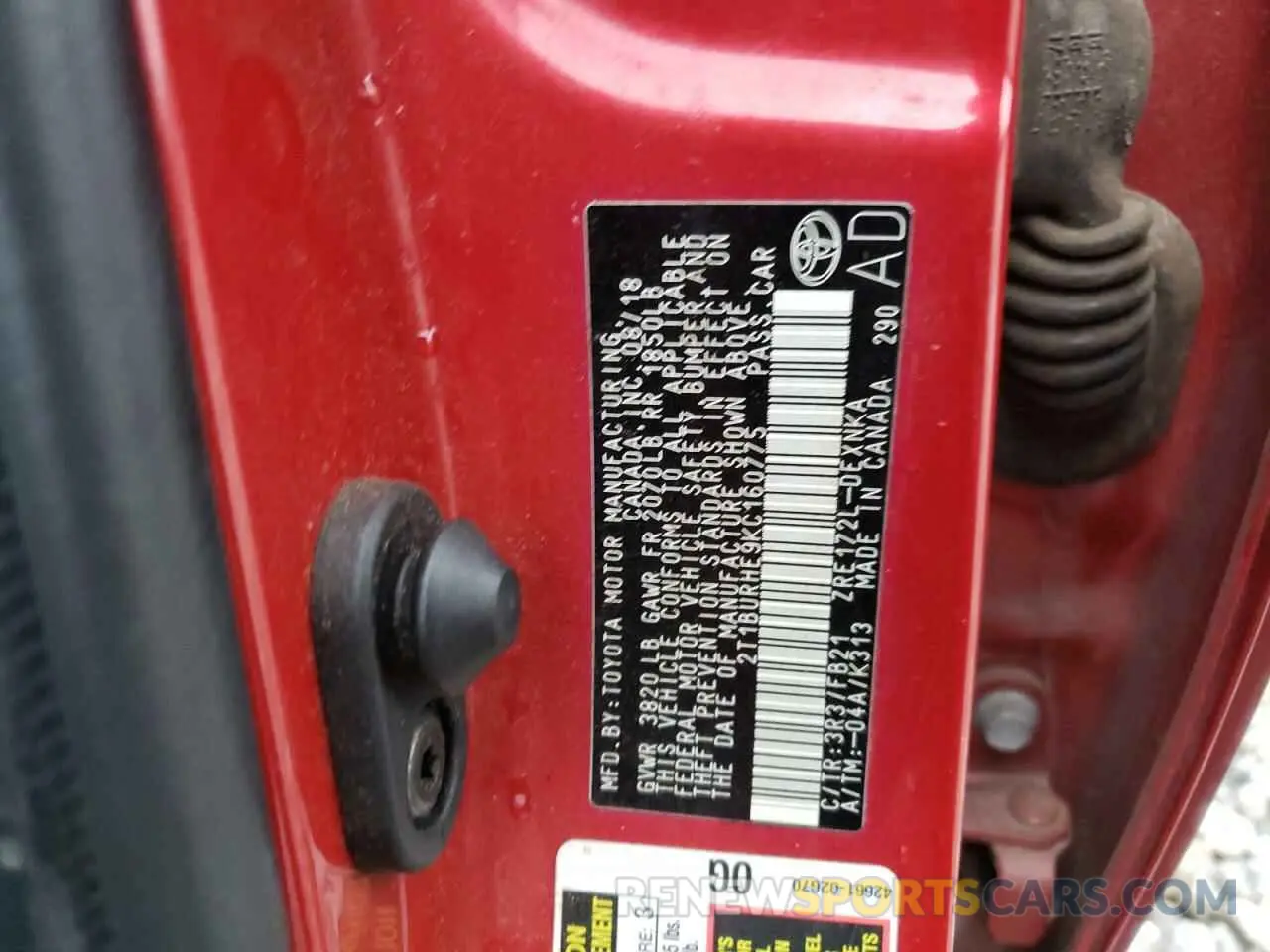 12 Photograph of a damaged car 2T1BURHE9KC160775 TOYOTA COROLLA 2019
