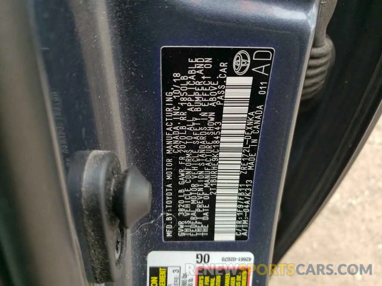 12 Фотография поврежденного автомобиля 2T1BURHE9KC184543 TOYOTA COROLLA 2019