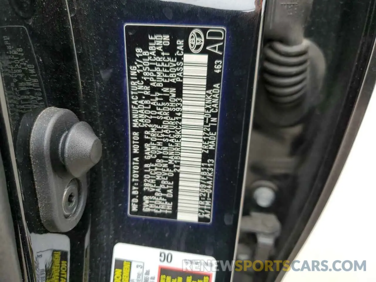 12 Фотография поврежденного автомобиля 2T1BURHE9KC214933 TOYOTA COROLLA 2019