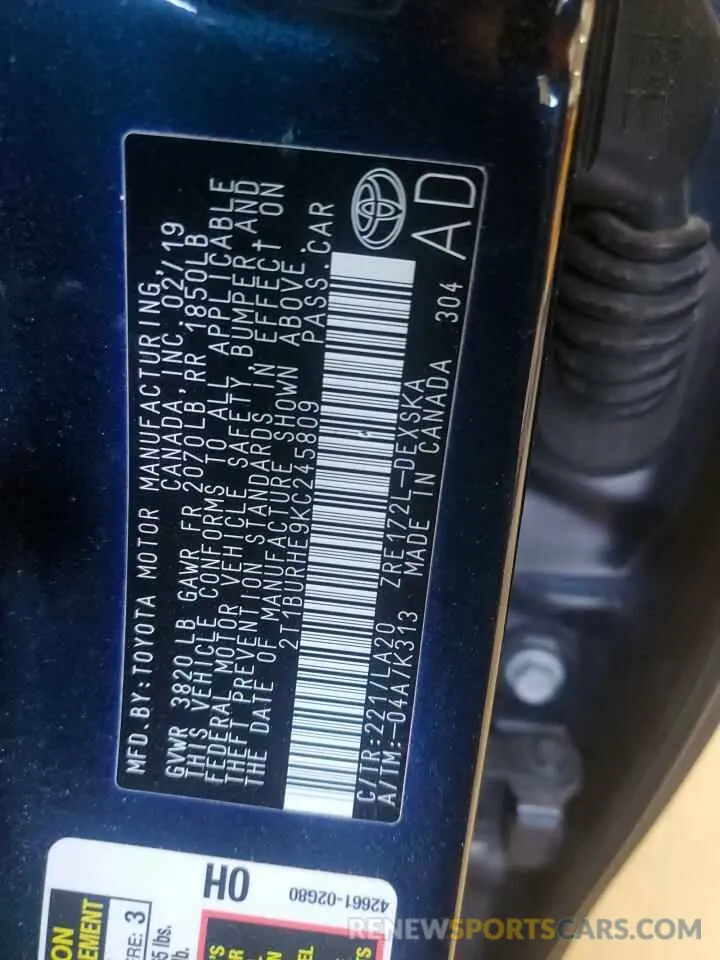 13 Photograph of a damaged car 2T1BURHE9KC245809 TOYOTA COROLLA 2019