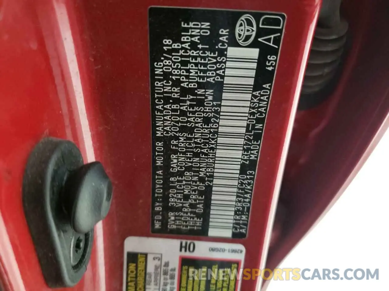 12 Photograph of a damaged car 2T1BURHEXKC162731 TOYOTA COROLLA 2019