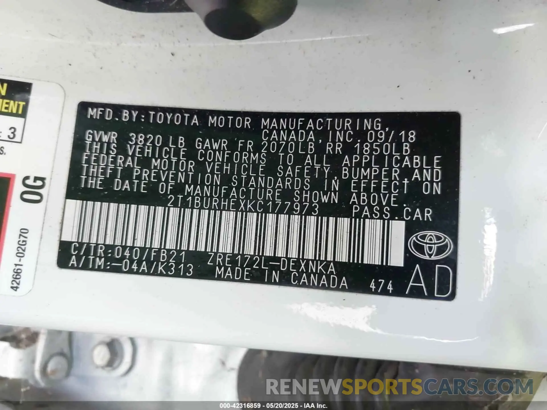 9 Photograph of a damaged car 2T1BURHEXKC177973 TOYOTA COROLLA 2019