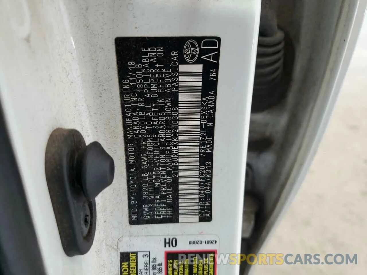 12 Фотография поврежденного автомобиля 2T1BURHEXKC210308 TOYOTA COROLLA 2019