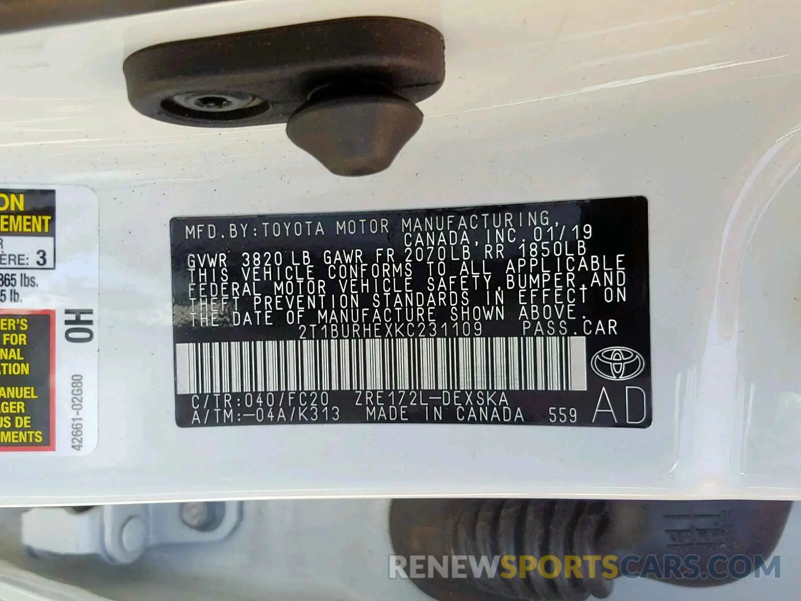 10 Photograph of a damaged car 2T1BURHEXKC231109 TOYOTA COROLLA 2019