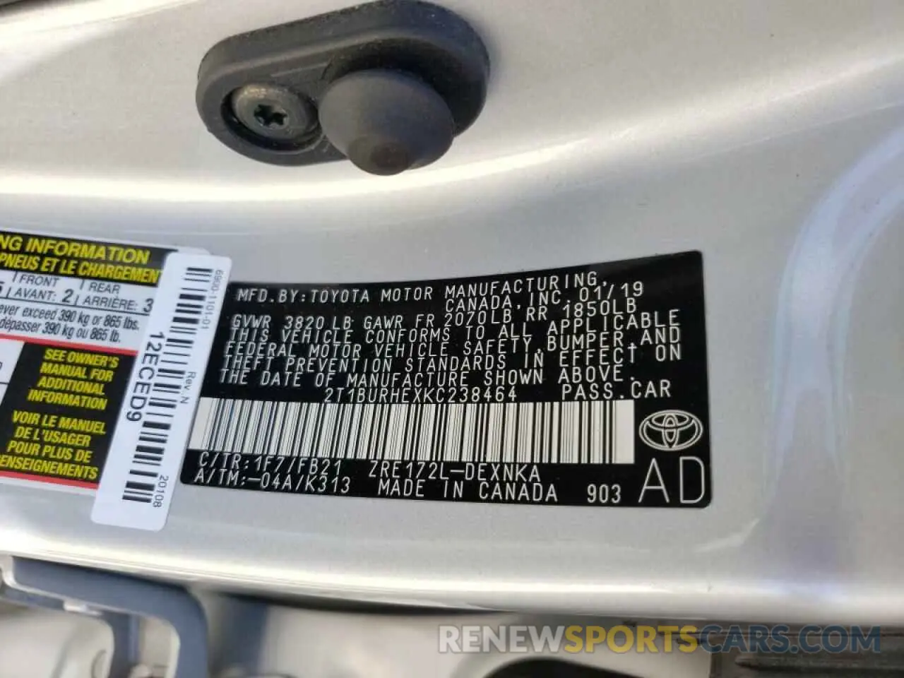 10 Photograph of a damaged car 2T1BURHEXKC238464 TOYOTA COROLLA 2019