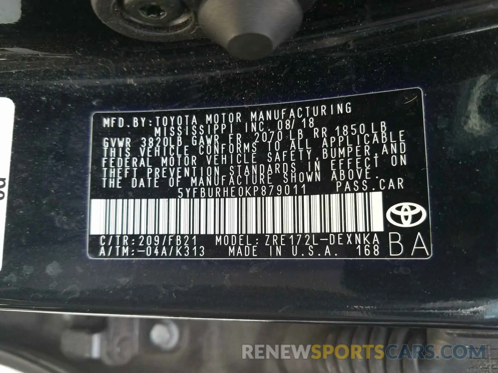 10 Photograph of a damaged car 5YFBURHE0KP879011 TOYOTA COROLLA 2019