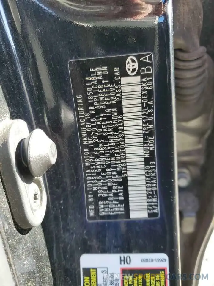 13 Photograph of a damaged car 5YFBURHE0KP879476 TOYOTA COROLLA 2019
