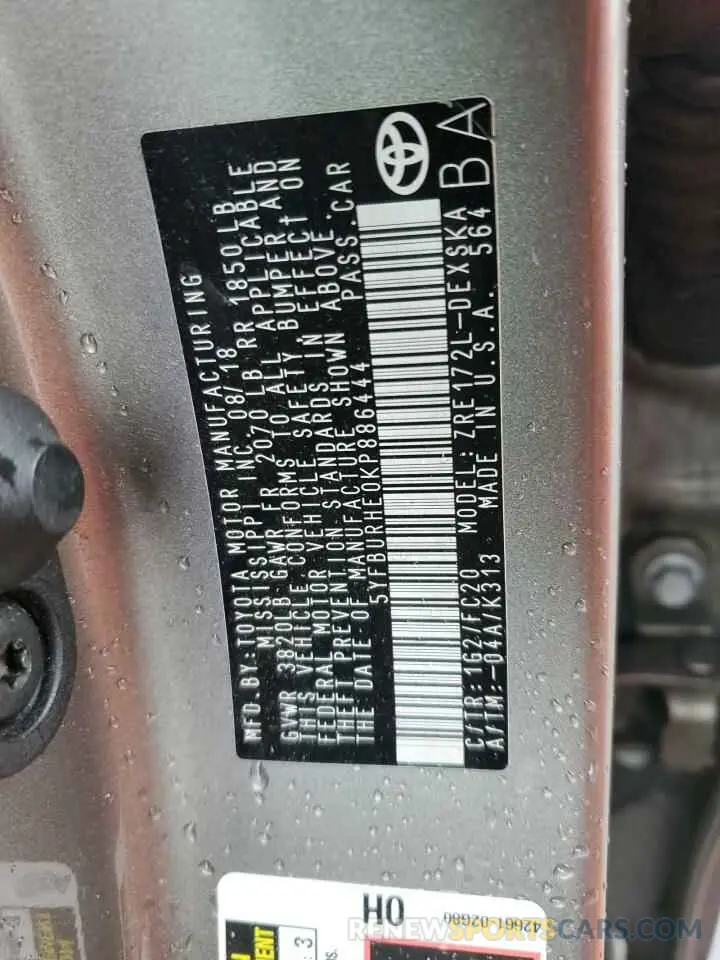13 Photograph of a damaged car 5YFBURHE0KP886444 TOYOTA COROLLA 2019