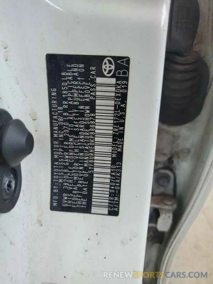 12 Photograph of a damaged car 5YFBURHE0KP886878 TOYOTA COROLLA 2019