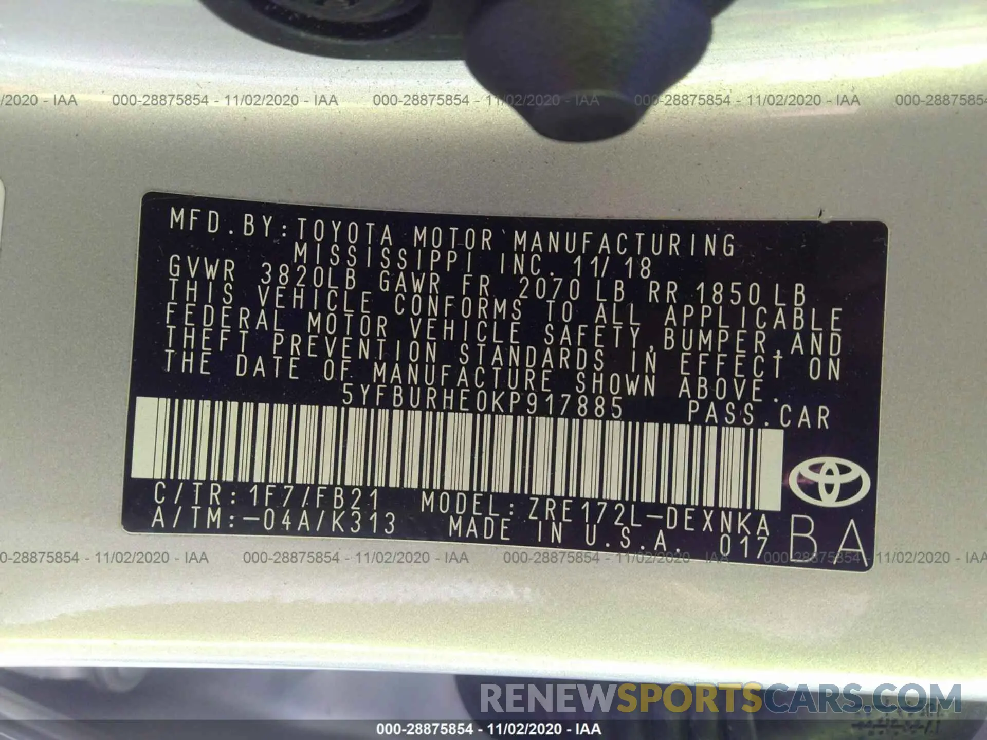 9 Photograph of a damaged car 5YFBURHE0KP917885 TOYOTA COROLLA 2019