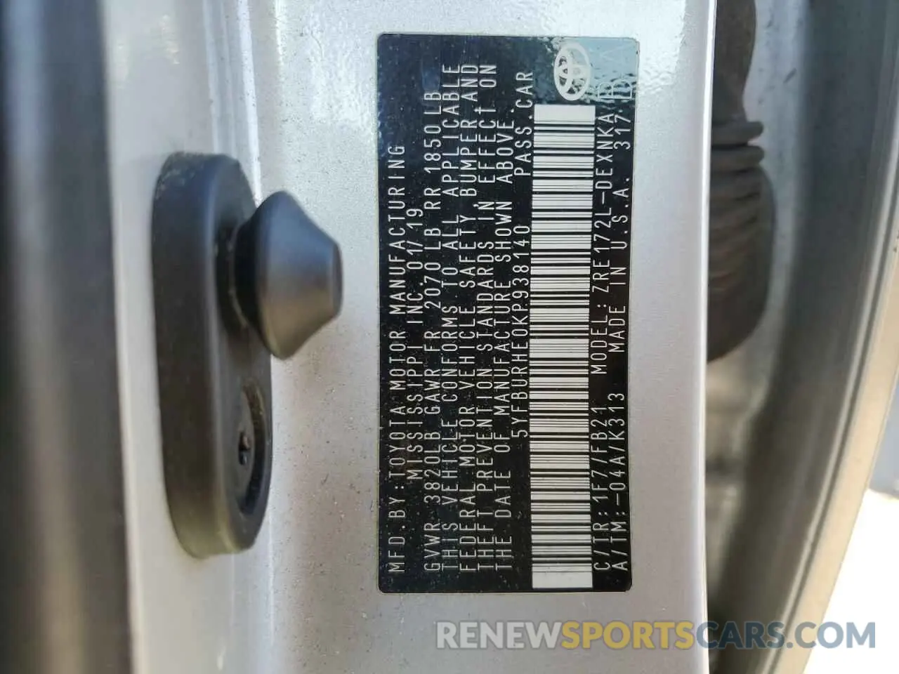 12 Фотография поврежденного автомобиля 5YFBURHE0KP938140 TOYOTA COROLLA 2019