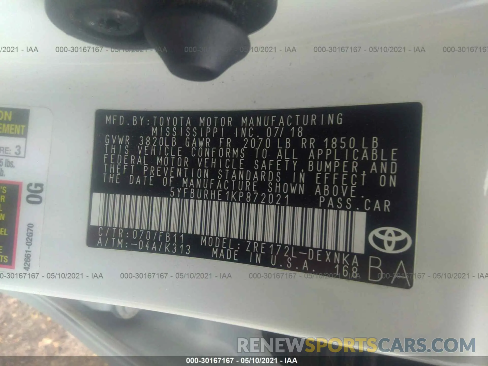 9 Photograph of a damaged car 5YFBURHE1KP872021 TOYOTA COROLLA 2019