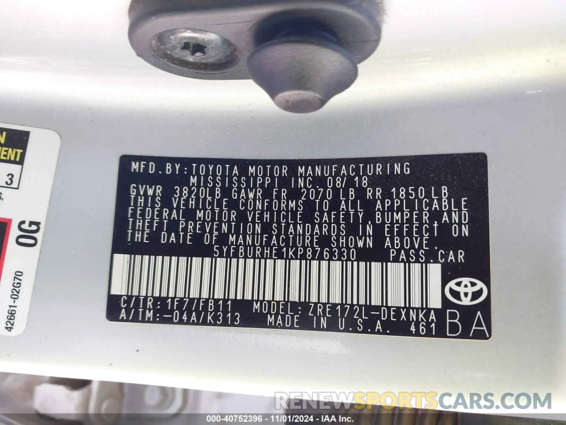 9 Photograph of a damaged car 5YFBURHE1KP876330 TOYOTA COROLLA 2019