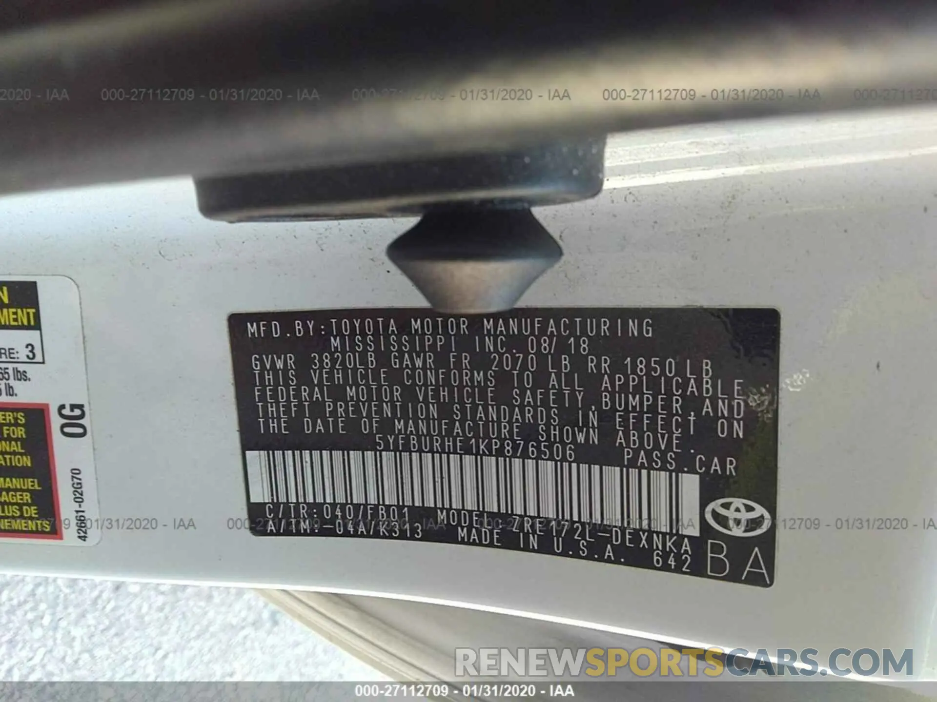 9 Photograph of a damaged car 5YFBURHE1KP876506 TOYOTA COROLLA 2019