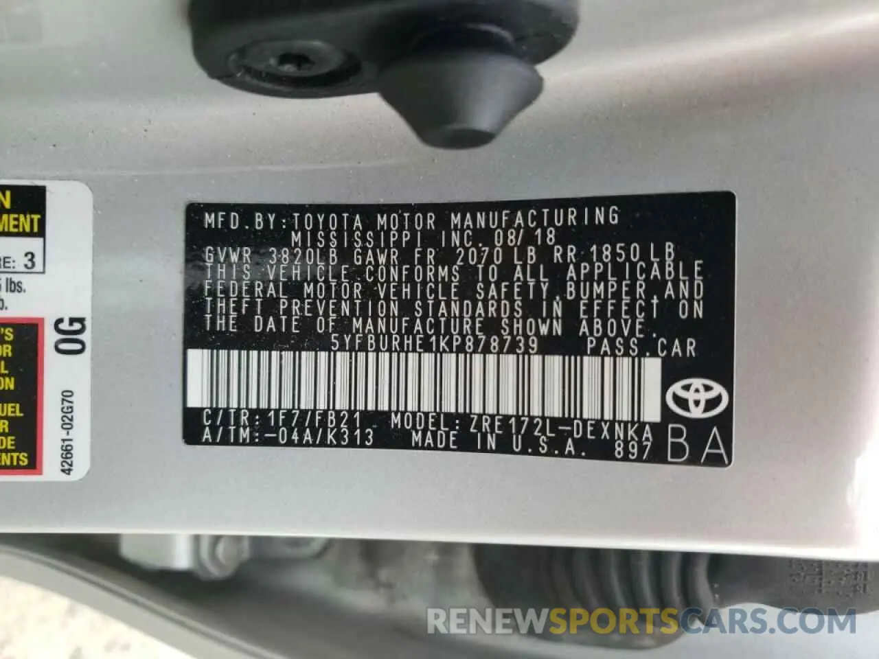 10 Photograph of a damaged car 5YFBURHE1KP878739 TOYOTA COROLLA 2019
