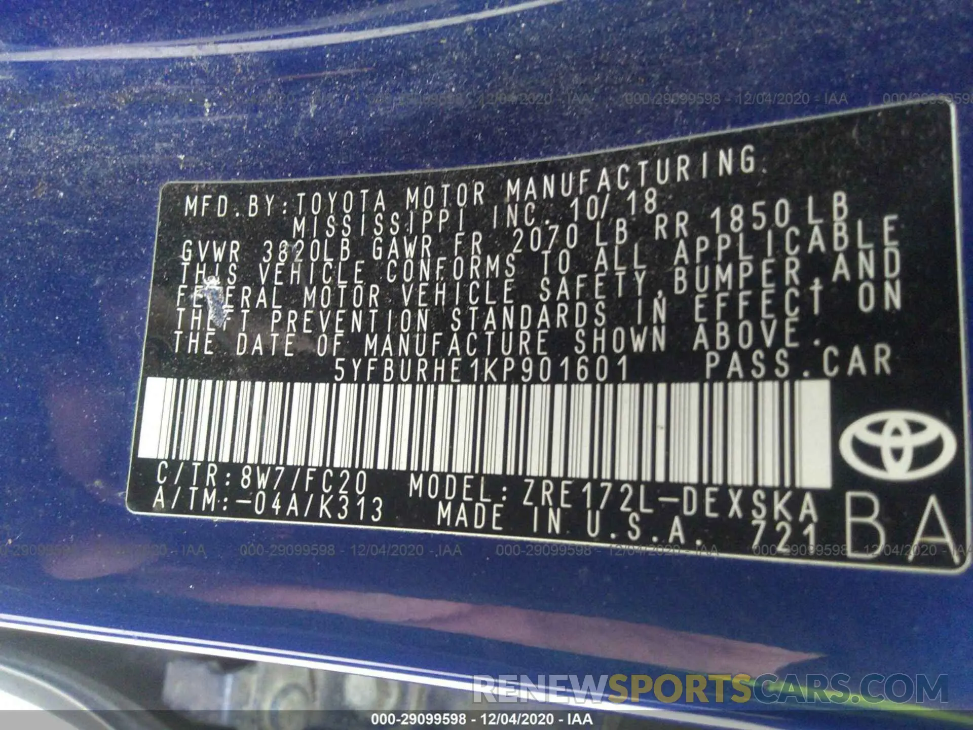 9 Photograph of a damaged car 5YFBURHE1KP901601 TOYOTA COROLLA 2019
