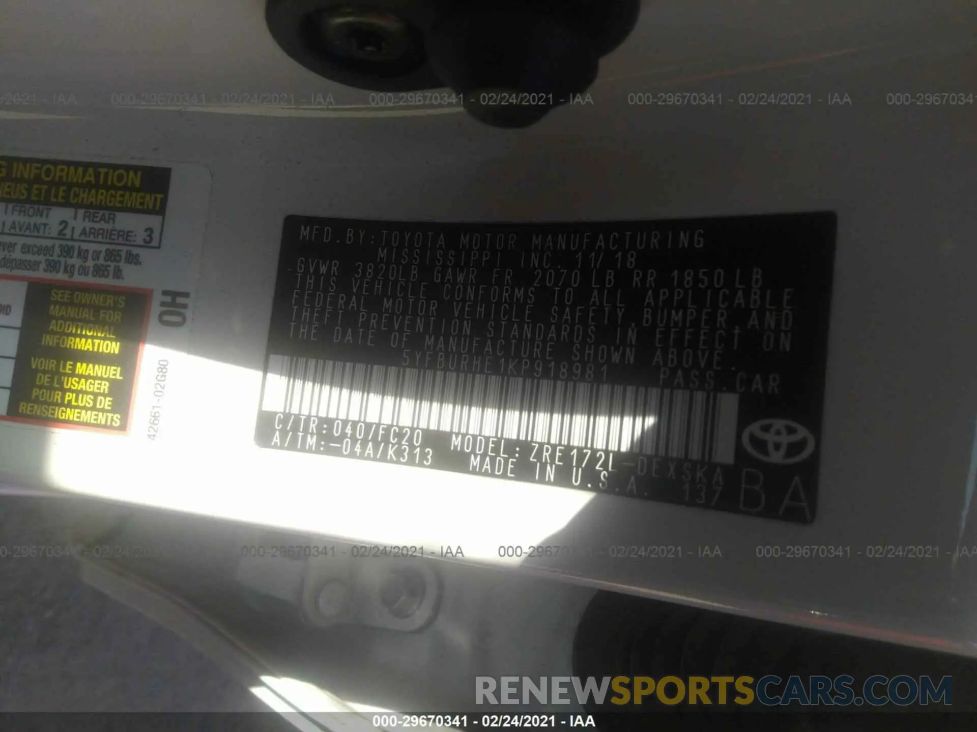 9 Photograph of a damaged car 5YFBURHE1KP918981 TOYOTA COROLLA 2019
