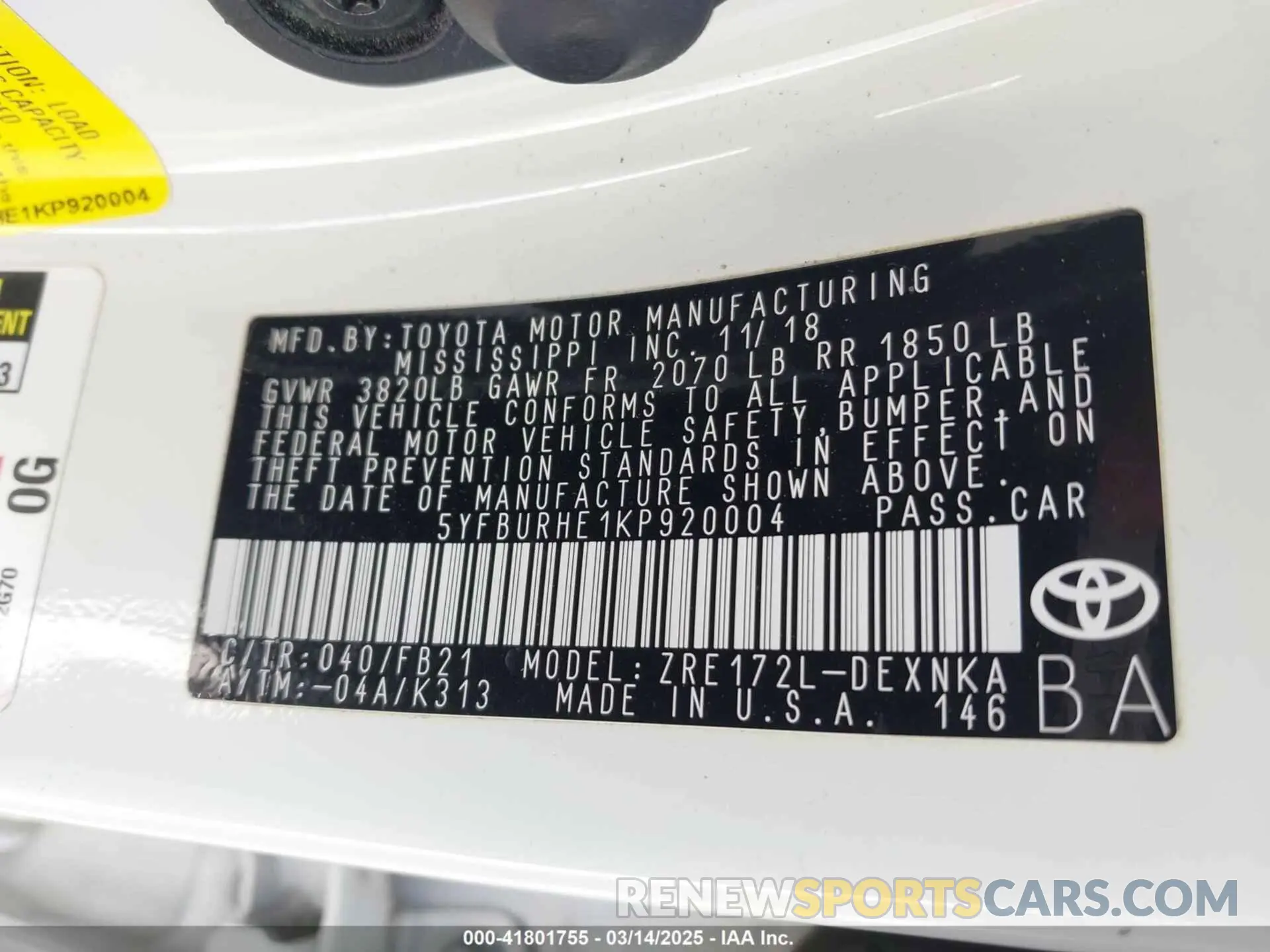 9 Photograph of a damaged car 5YFBURHE1KP920004 TOYOTA COROLLA 2019