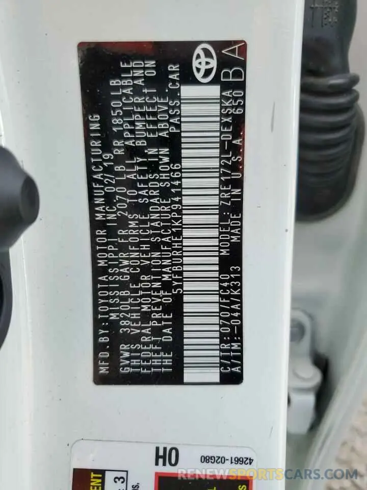 13 Photograph of a damaged car 5YFBURHE1KP941466 TOYOTA COROLLA 2019