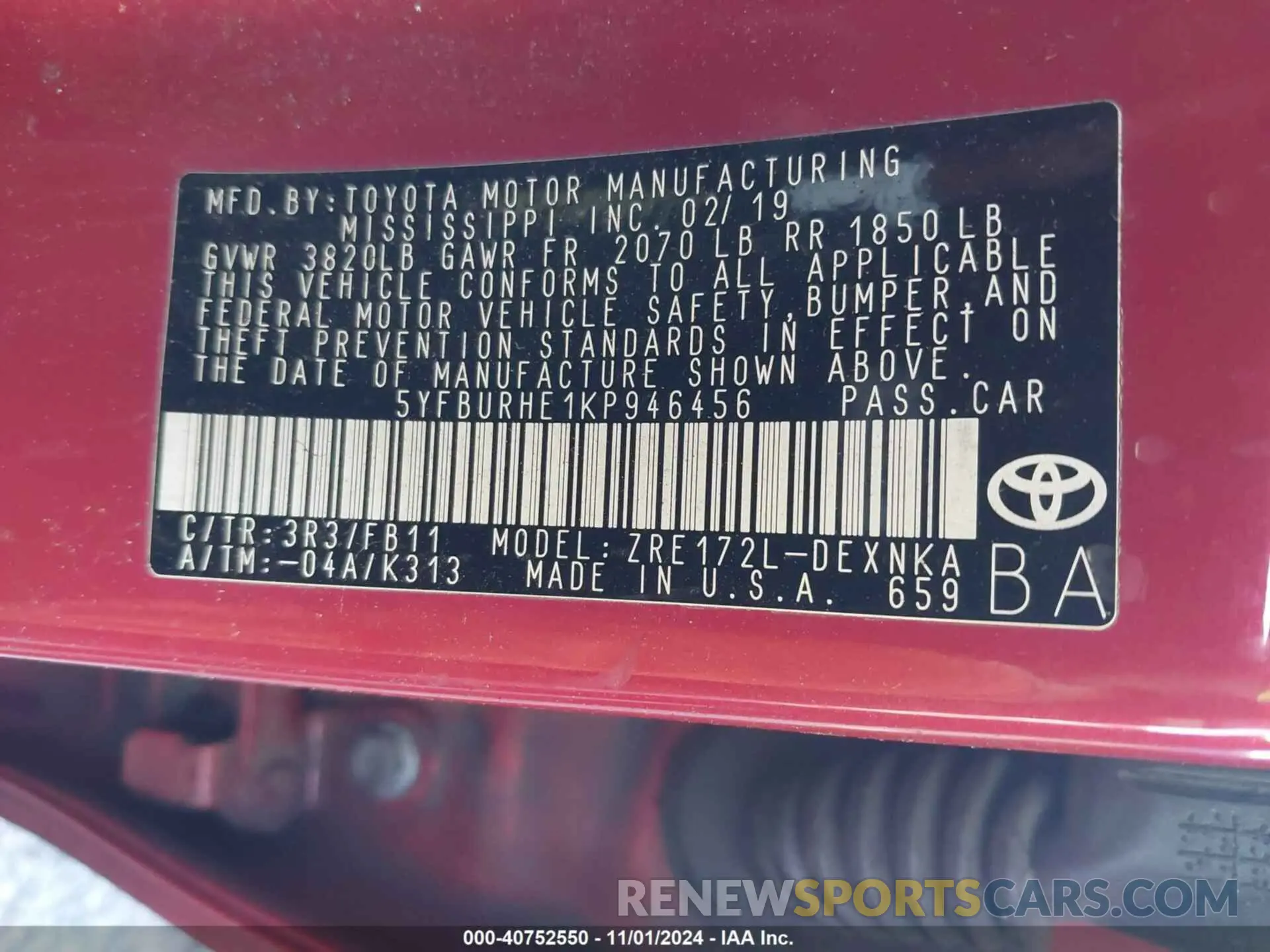 9 Photograph of a damaged car 5YFBURHE1KP946456 TOYOTA COROLLA 2019