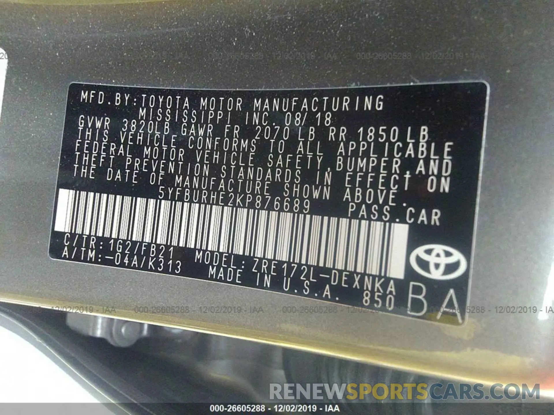 9 Photograph of a damaged car 5YFBURHE2KP876689 TOYOTA COROLLA 2019