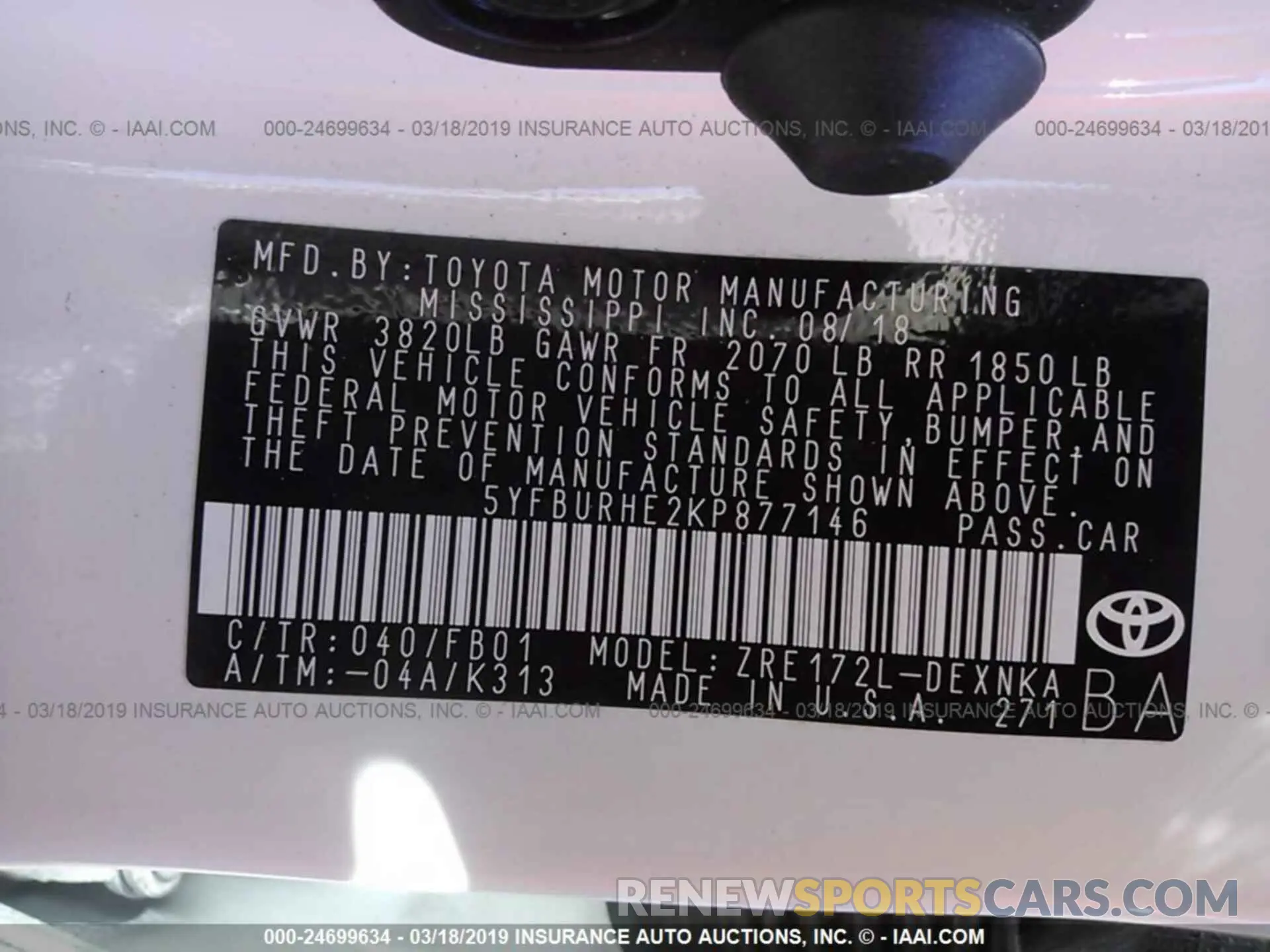 9 Photograph of a damaged car 5YFBURHE2KP877146 TOYOTA COROLLA 2019