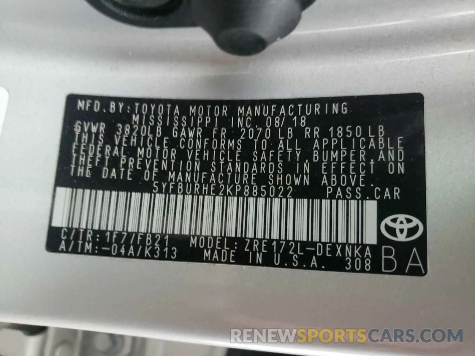 10 Photograph of a damaged car 5YFBURHE2KP885022 TOYOTA COROLLA 2019