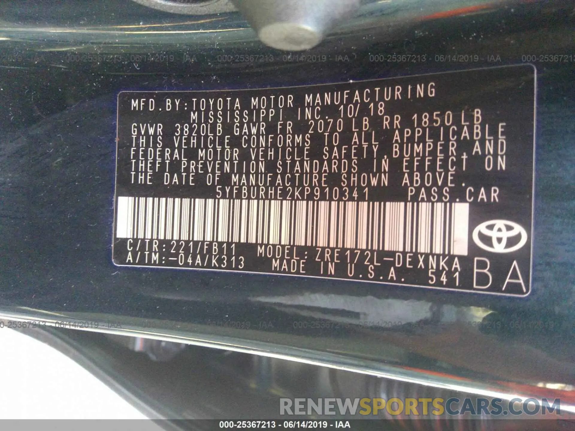 9 Photograph of a damaged car 5YFBURHE2KP910341 TOYOTA COROLLA 2019