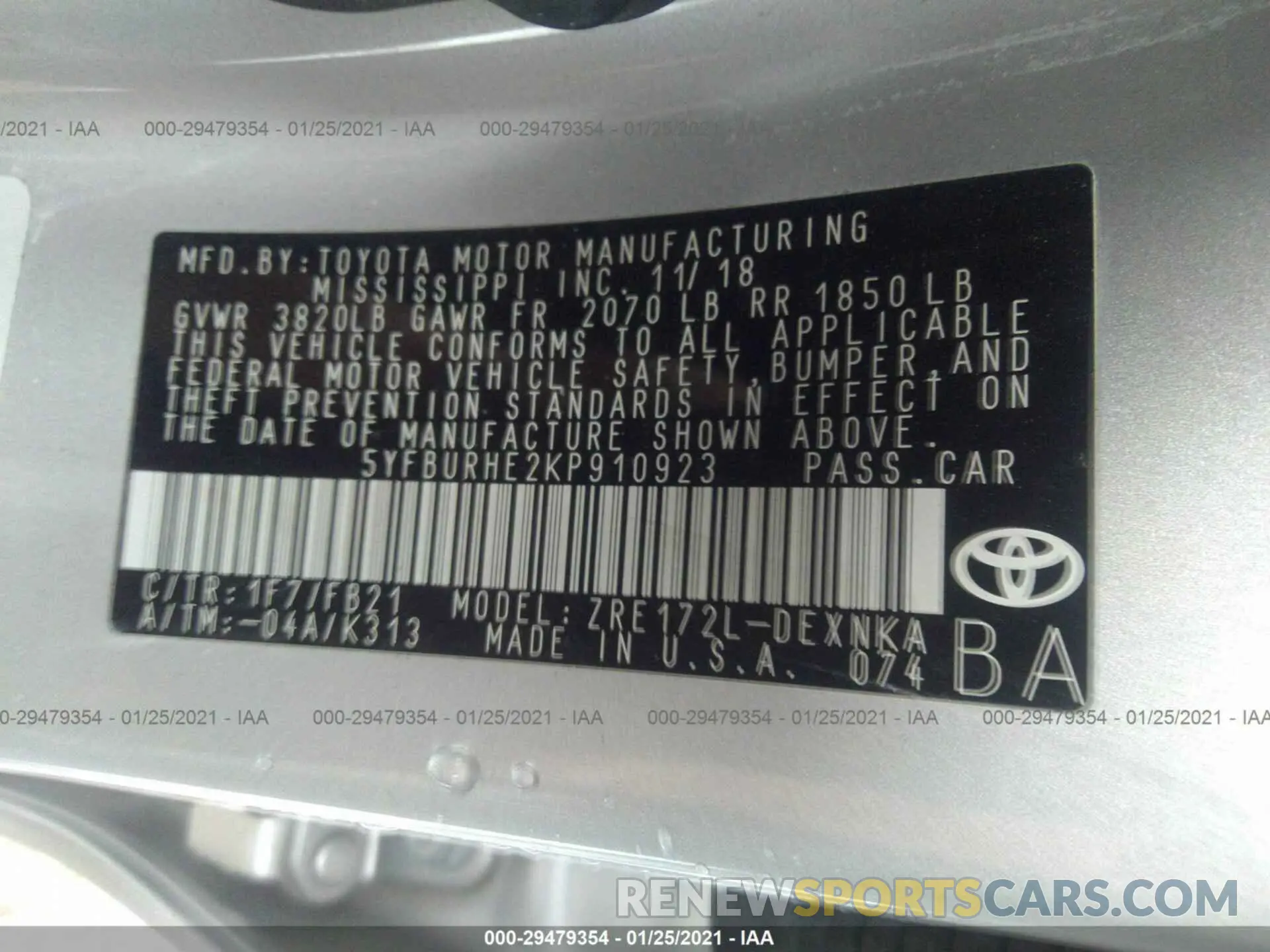 9 Photograph of a damaged car 5YFBURHE2KP910923 TOYOTA COROLLA 2019