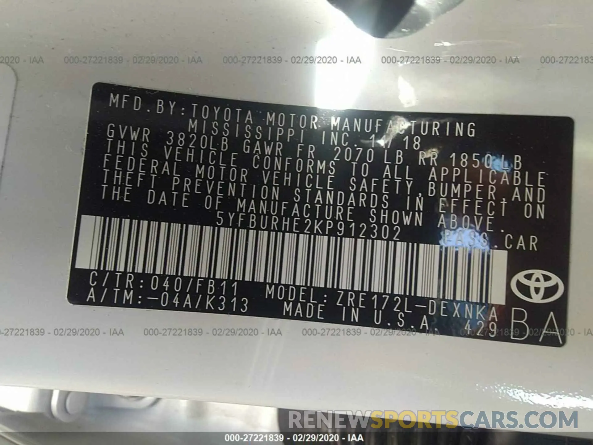 9 Photograph of a damaged car 5YFBURHE2KP912302 TOYOTA COROLLA 2019