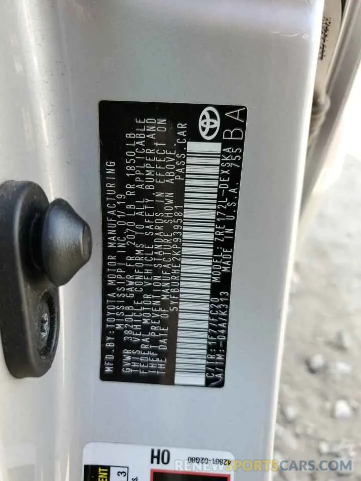 12 Photograph of a damaged car 5YFBURHE2KP939581 TOYOTA COROLLA 2019
