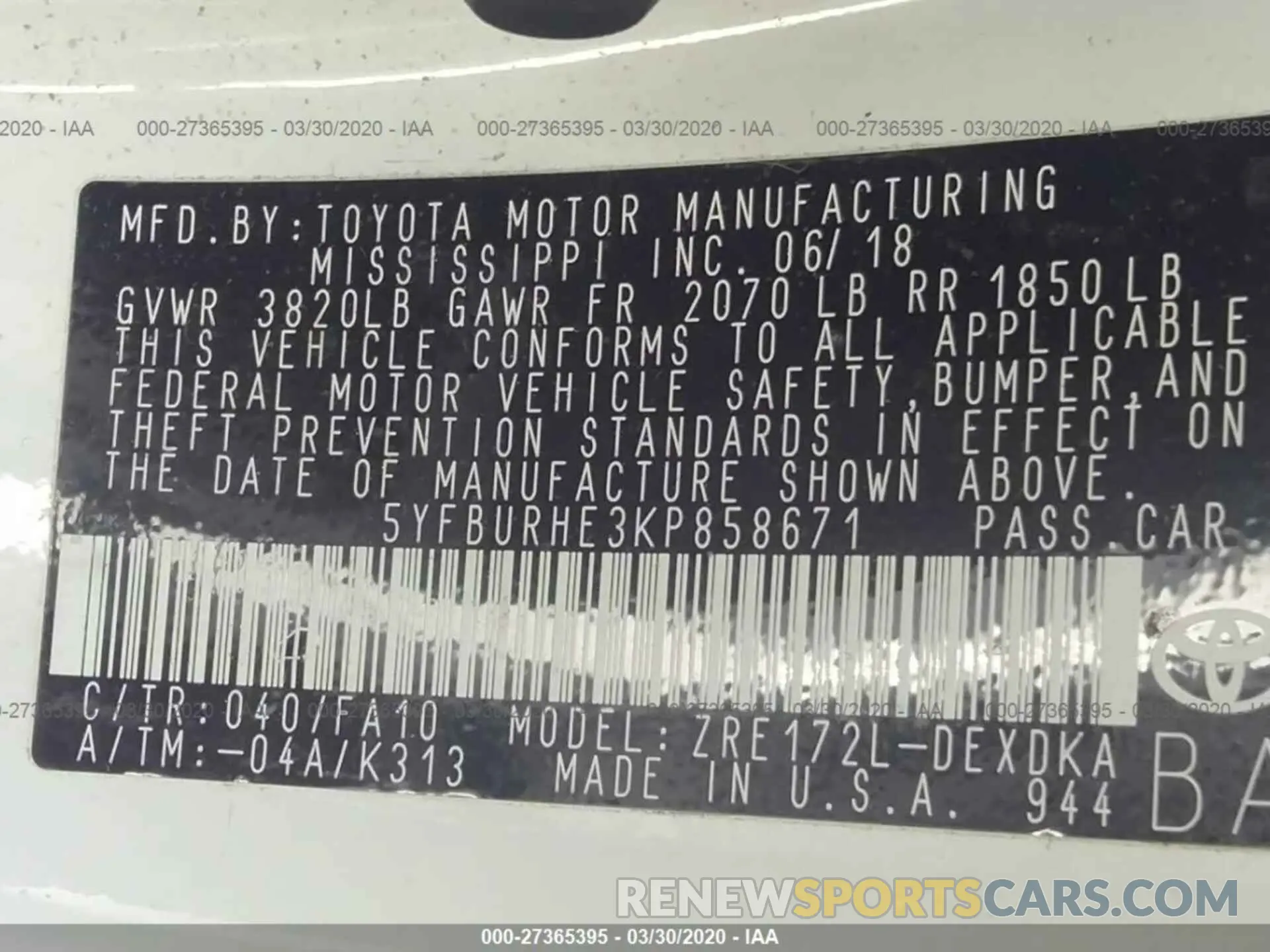 9 Photograph of a damaged car 5YFBURHE3KP858671 TOYOTA COROLLA 2019