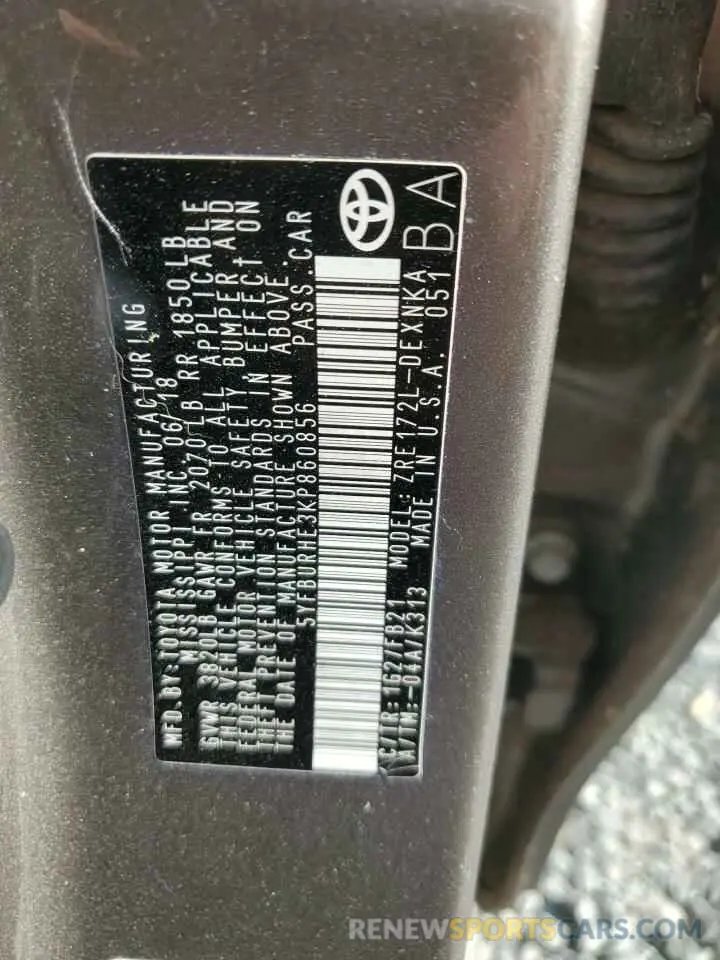 12 Фотография поврежденного автомобиля 5YFBURHE3KP860856 TOYOTA COROLLA 2019
