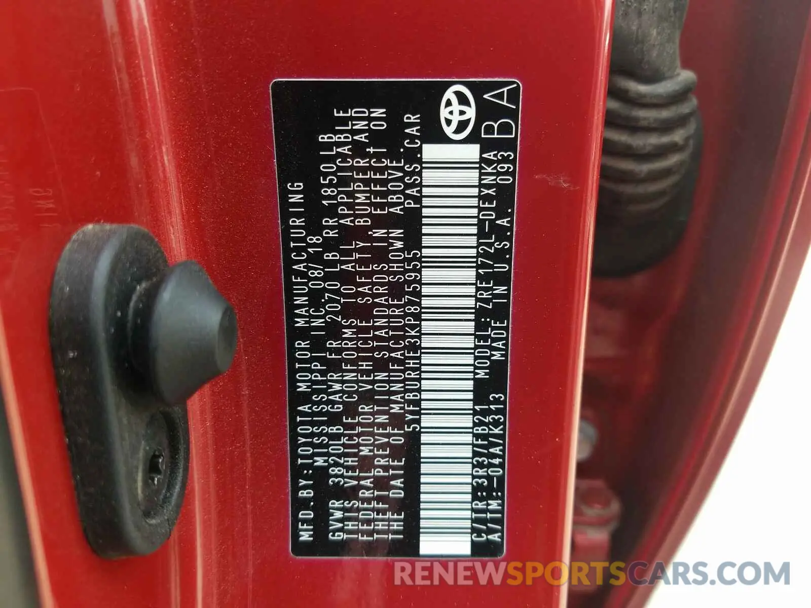 10 Photograph of a damaged car 5YFBURHE3KP875955 TOYOTA COROLLA 2019