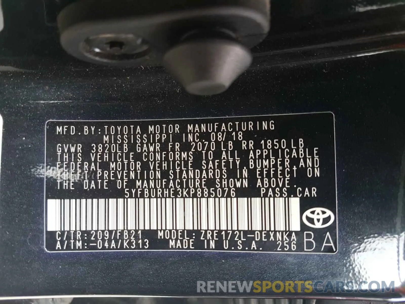 10 Photograph of a damaged car 5YFBURHE3KP885076 TOYOTA COROLLA 2019
