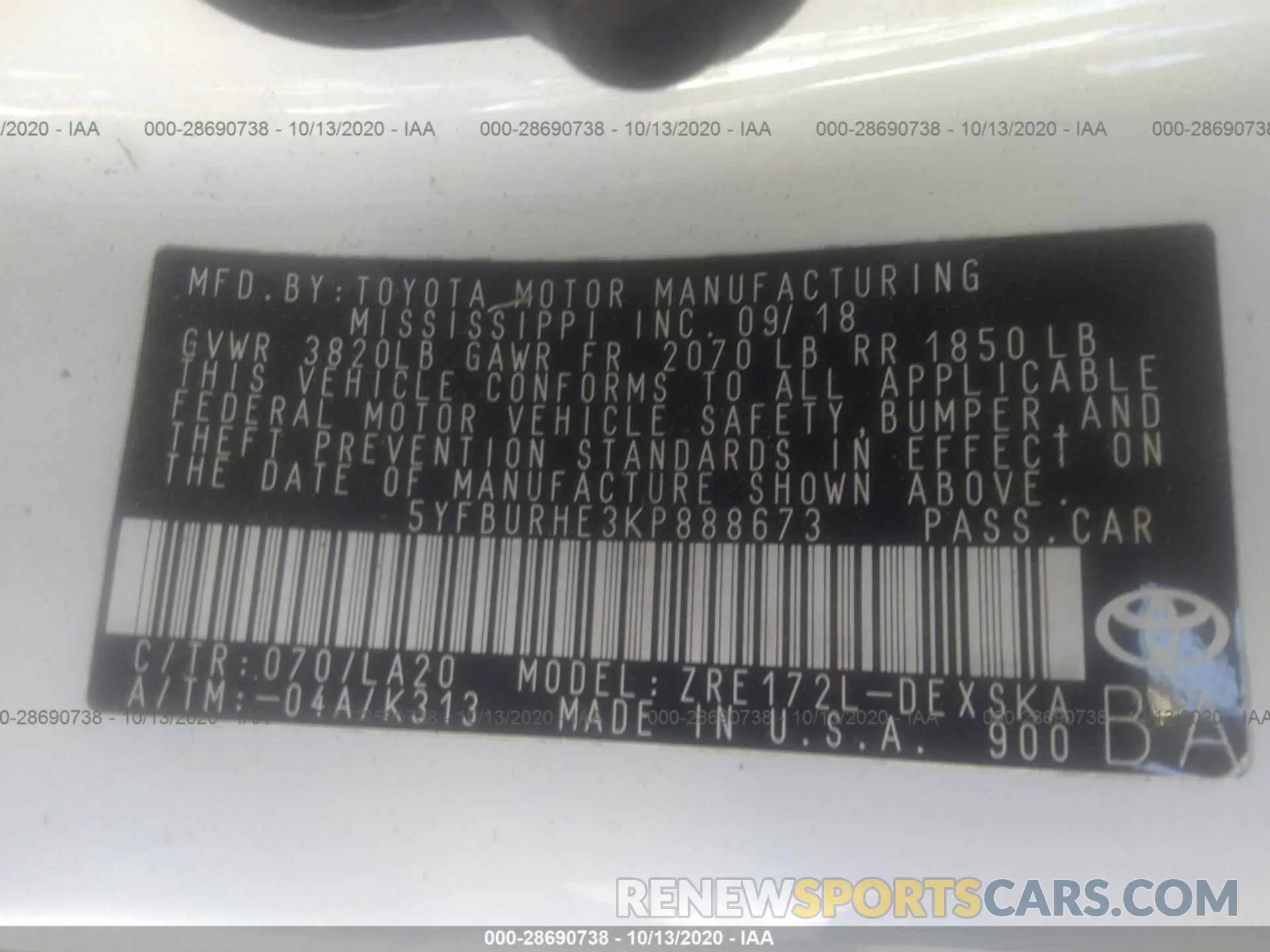 9 Photograph of a damaged car 5YFBURHE3KP888673 TOYOTA COROLLA 2019