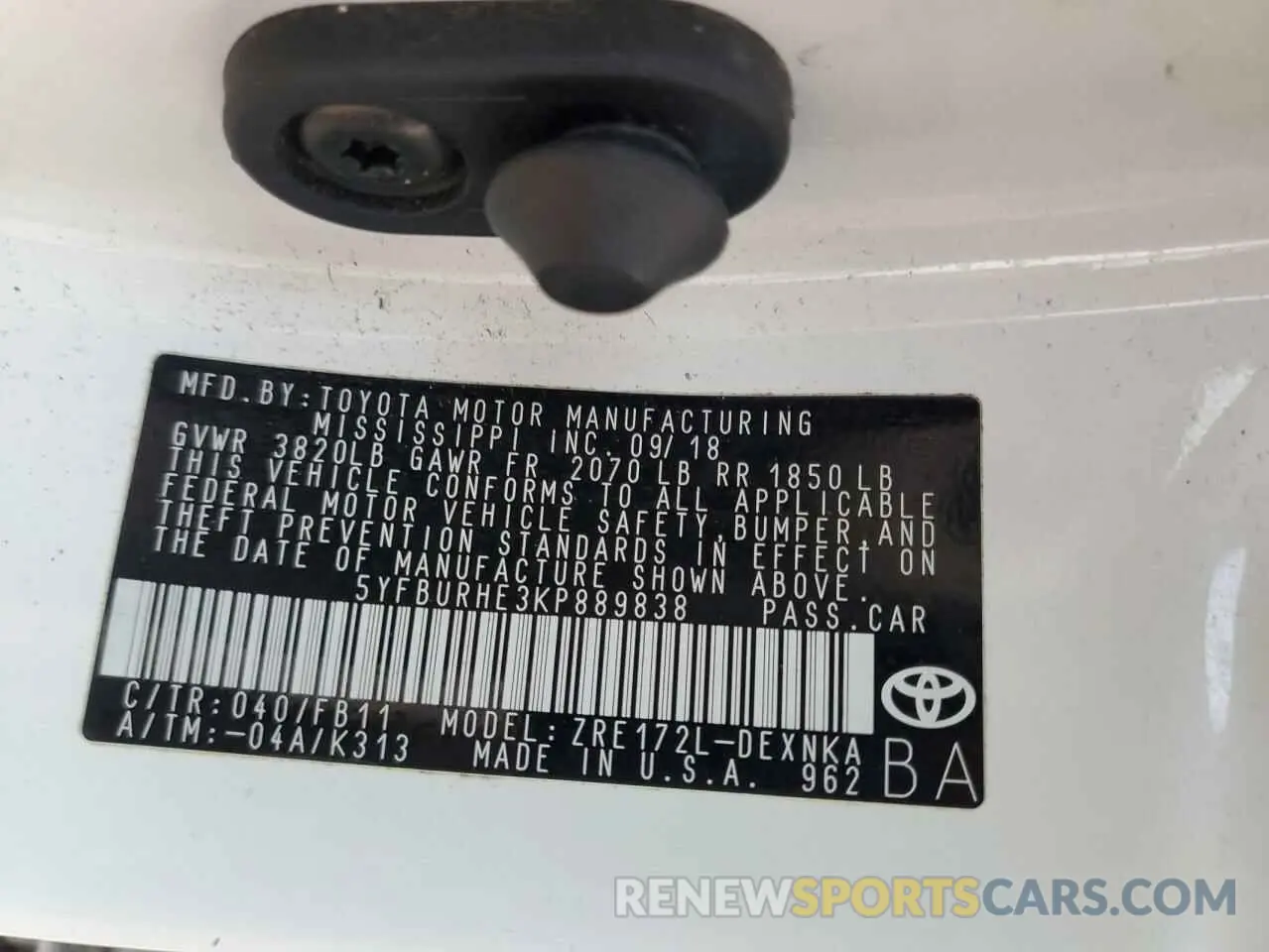 13 Фотография поврежденного автомобиля 5YFBURHE3KP889838 TOYOTA COROLLA 2019