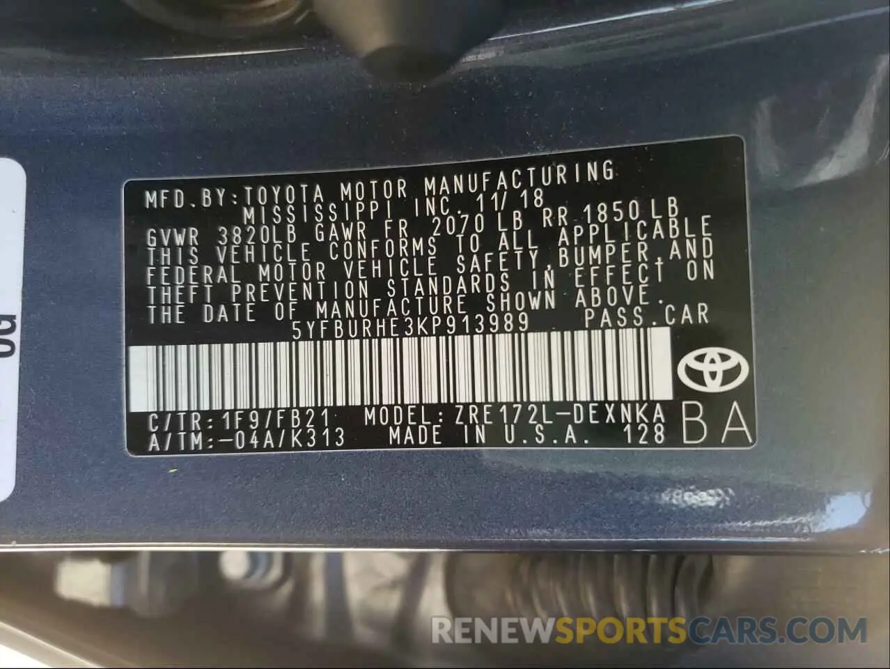 10 Photograph of a damaged car 5YFBURHE3KP913989 TOYOTA COROLLA 2019