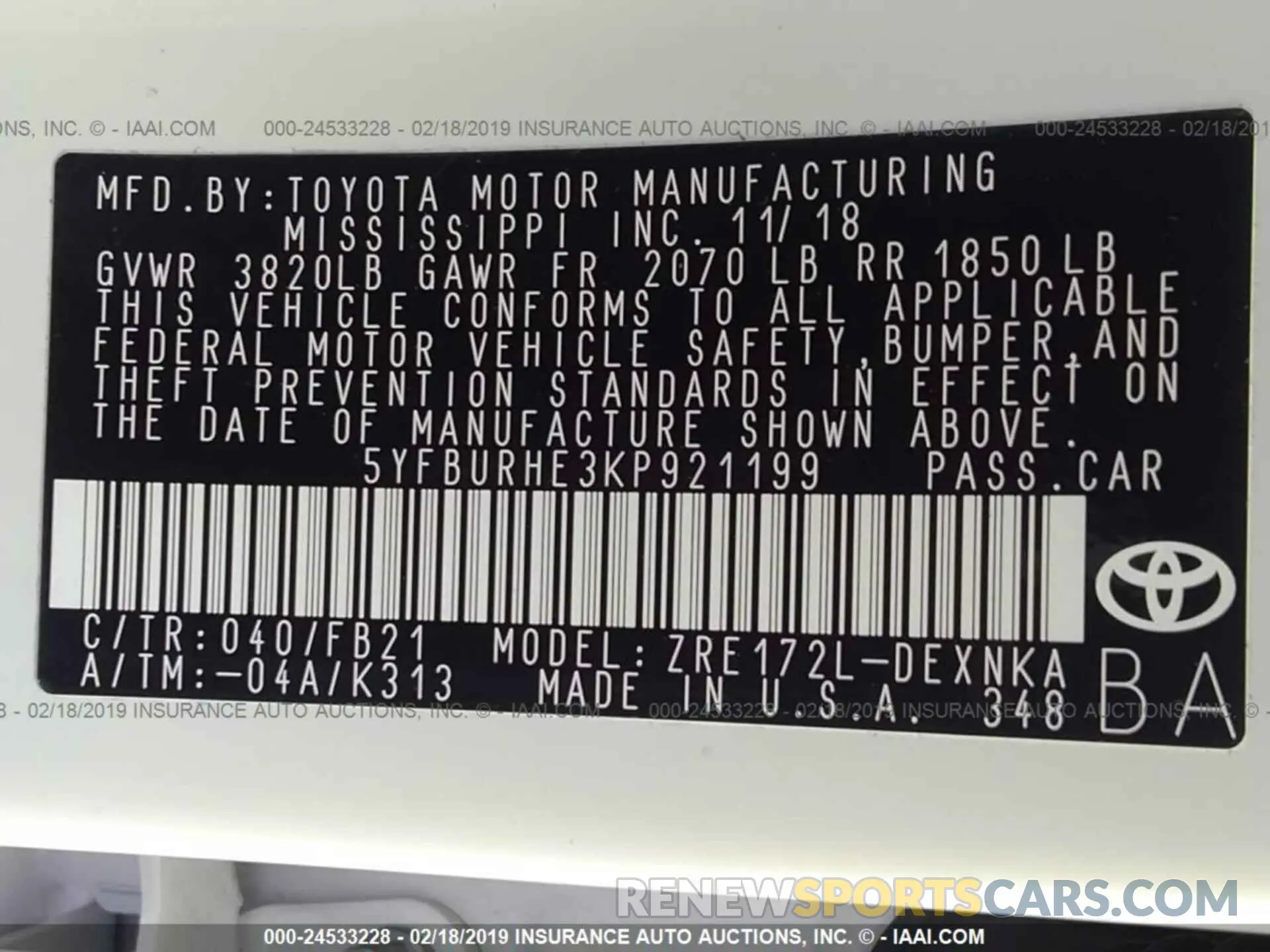 9 Photograph of a damaged car 5YFBURHE3KP921199 TOYOTA COROLLA 2019