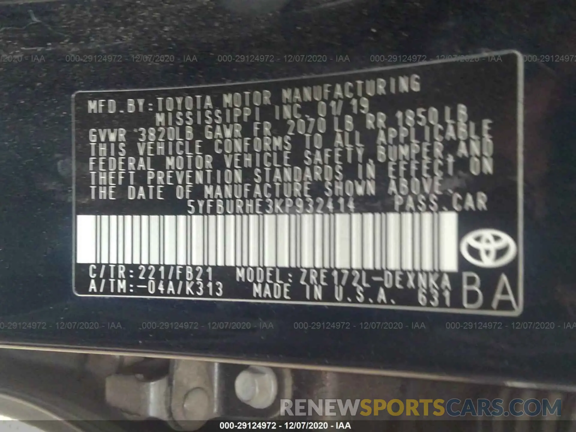 9 Photograph of a damaged car 5YFBURHE3KP932414 TOYOTA COROLLA 2019