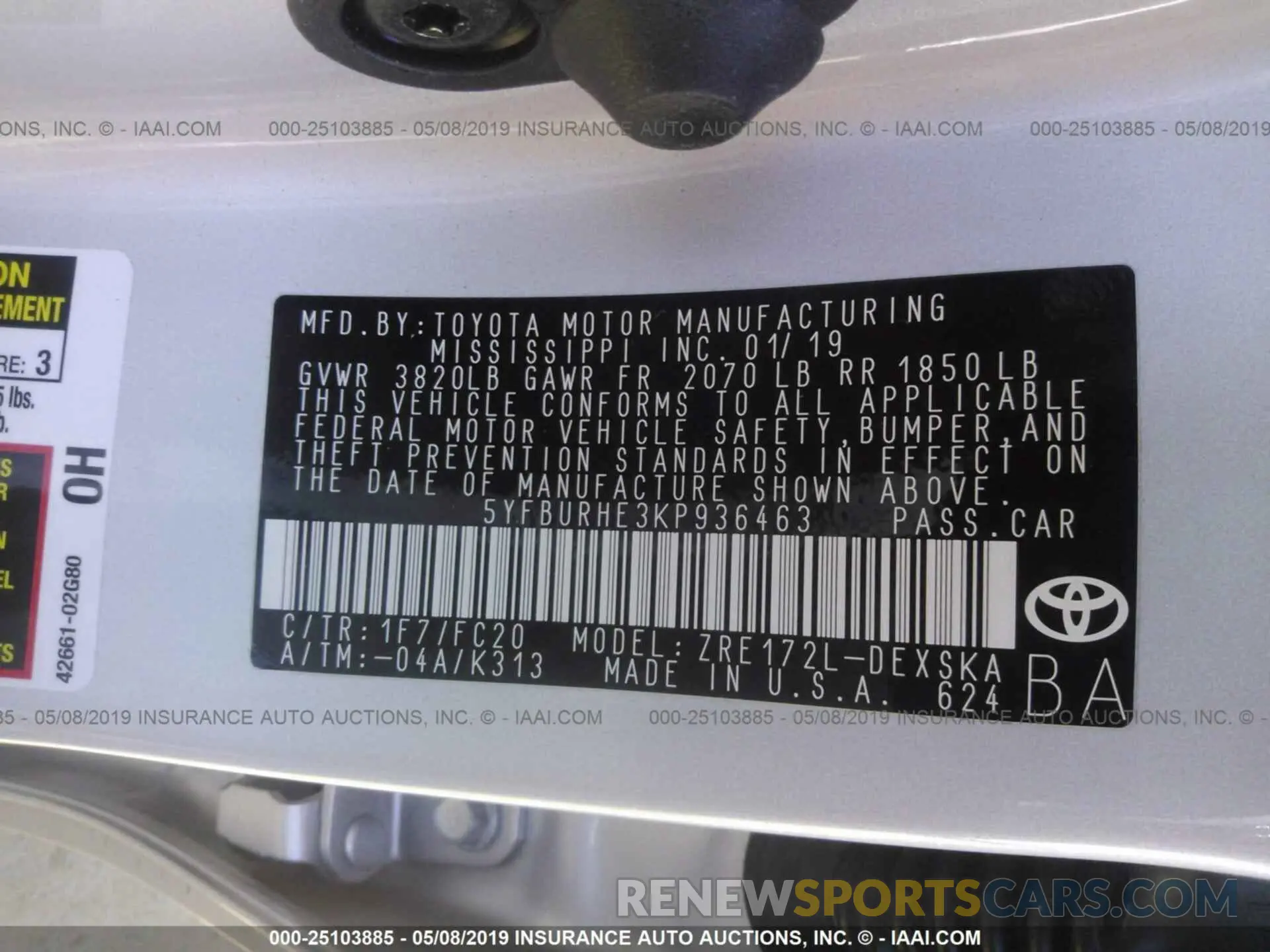 9 Photograph of a damaged car 5YFBURHE3KP936463 TOYOTA COROLLA 2019