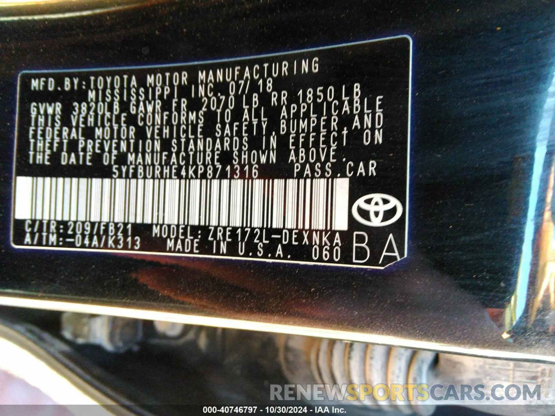 9 Photograph of a damaged car 5YFBURHE4KP871316 TOYOTA COROLLA 2019