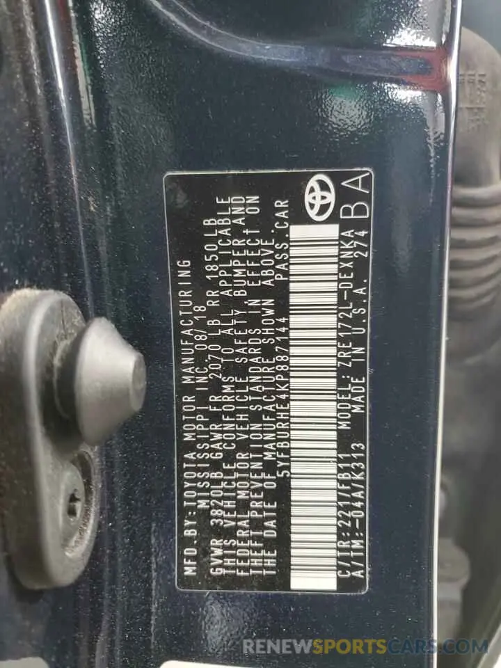 12 Фотография поврежденного автомобиля 5YFBURHE4KP887144 TOYOTA COROLLA 2019