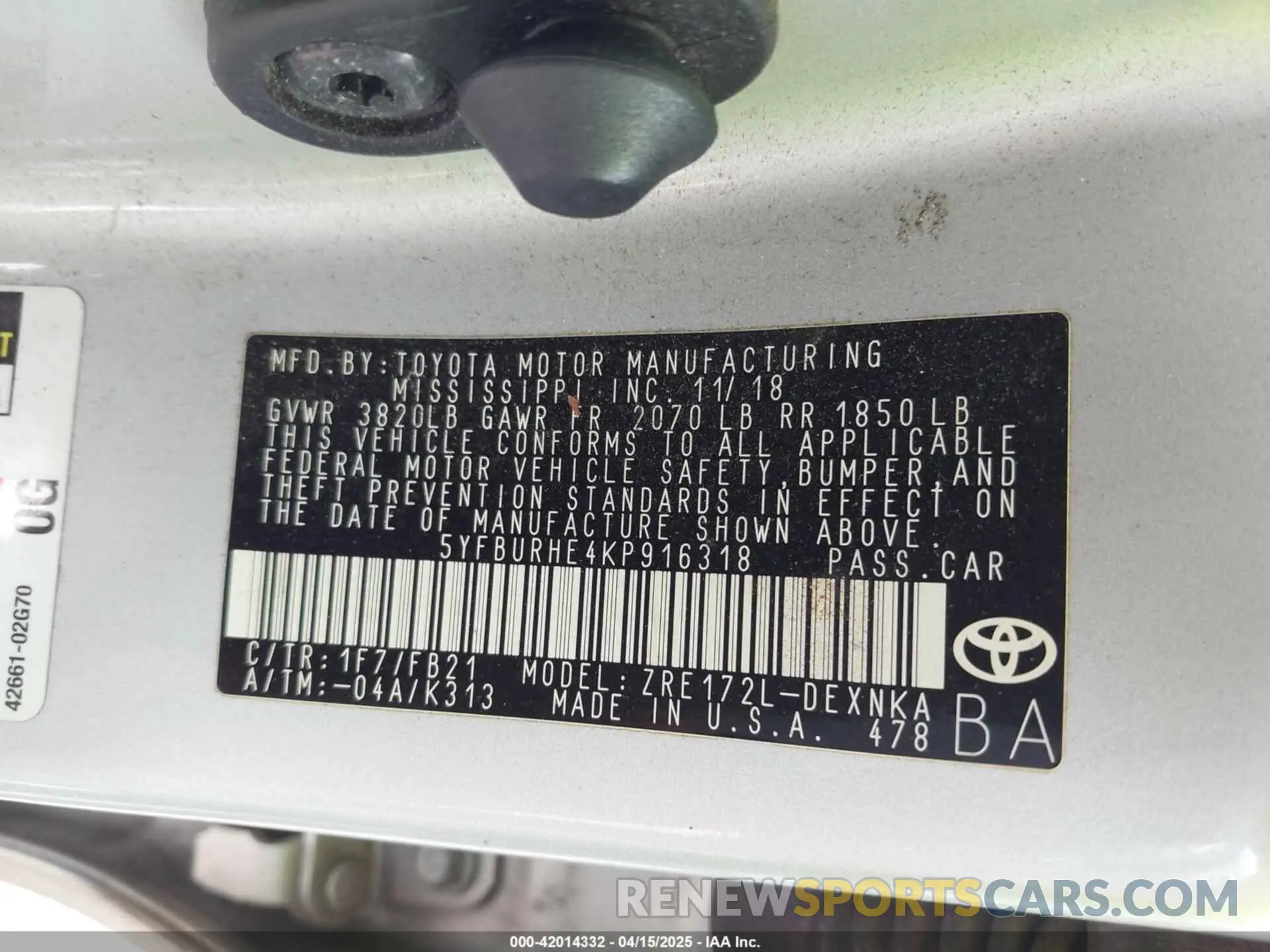 9 Фотография поврежденного автомобиля 5YFBURHE4KP916318 TOYOTA COROLLA 2019