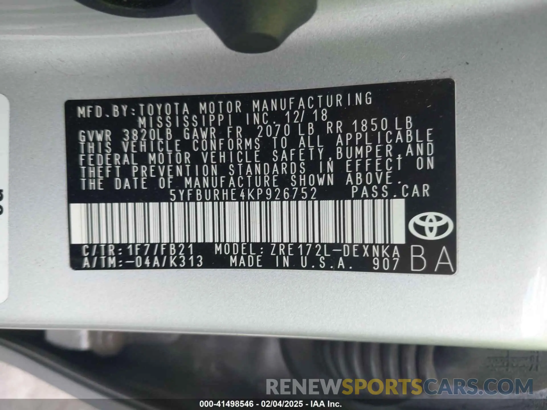 9 Photograph of a damaged car 5YFBURHE4KP926752 TOYOTA COROLLA 2019