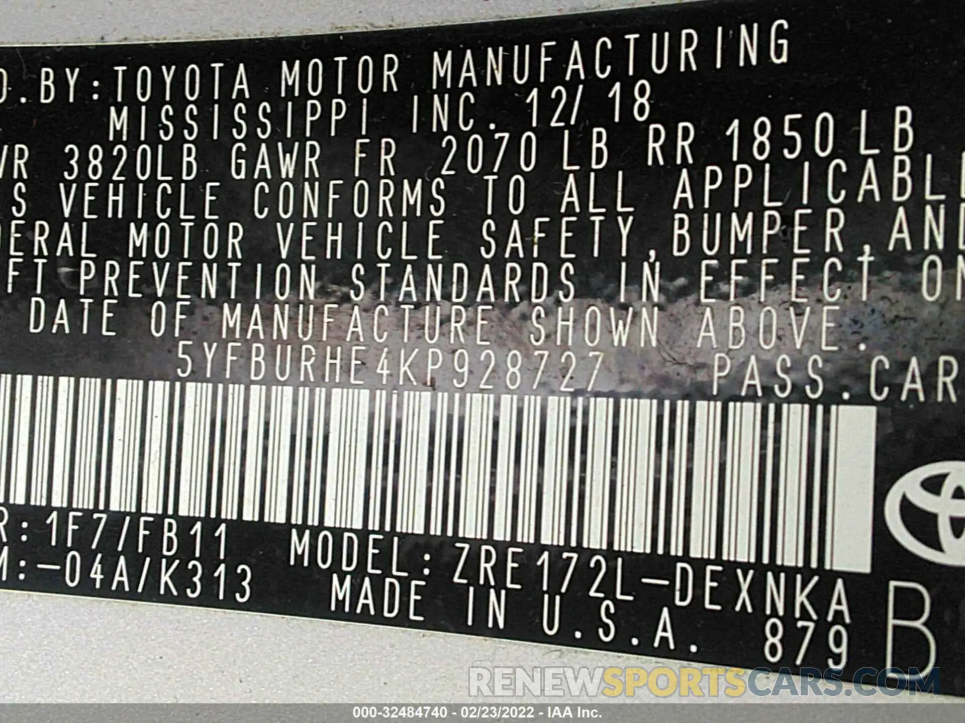 9 Photograph of a damaged car 5YFBURHE4KP928727 TOYOTA COROLLA 2019