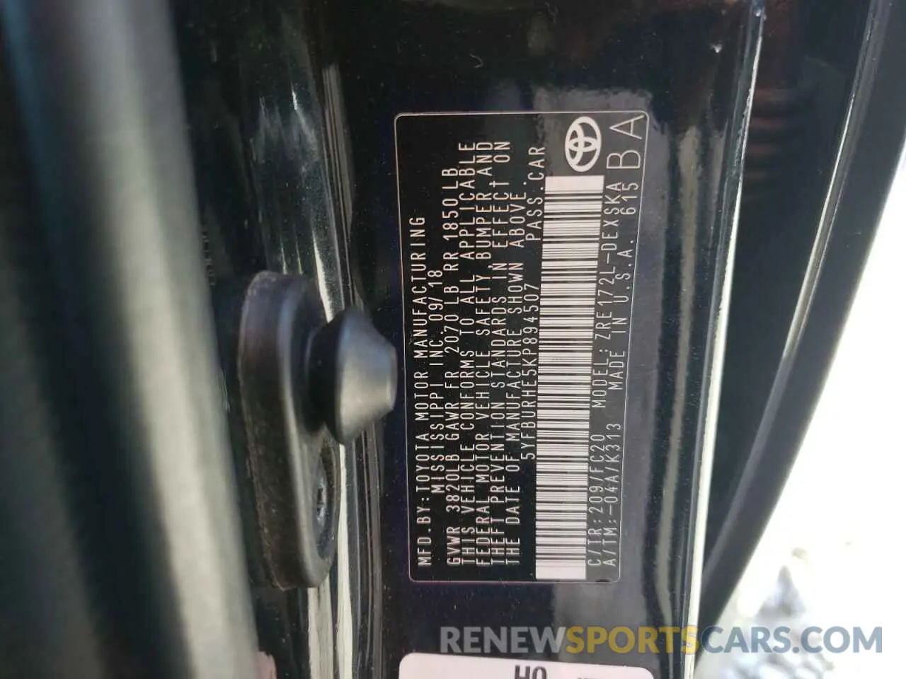 13 Фотография поврежденного автомобиля 5YFBURHE5KP894507 TOYOTA COROLLA 2019