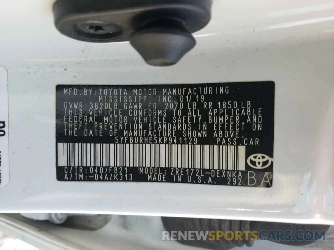 10 Фотография поврежденного автомобиля 5YFBURHE5KP941129 TOYOTA COROLLA 2019