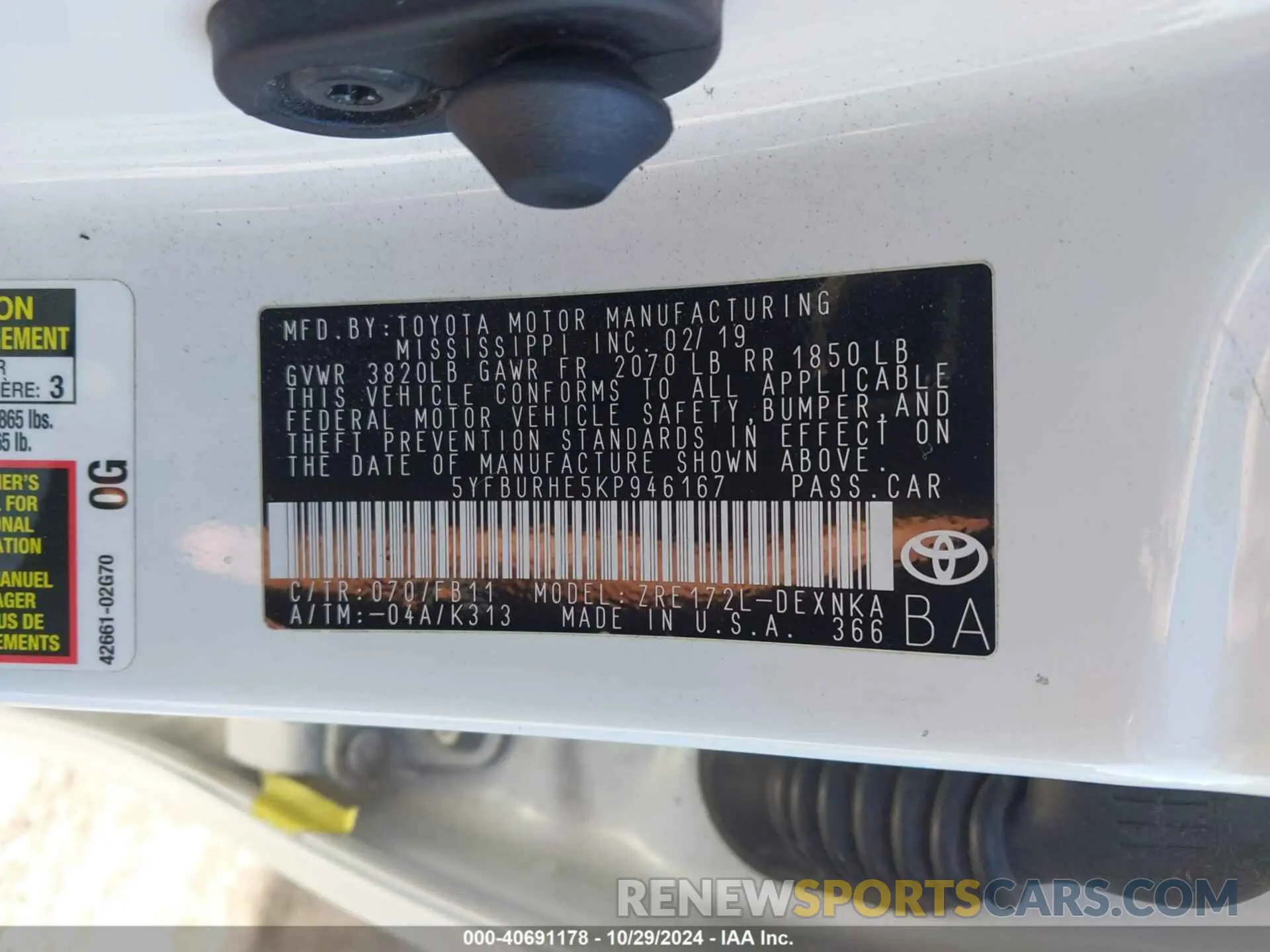 9 Фотография поврежденного автомобиля 5YFBURHE5KP946167 TOYOTA COROLLA 2019