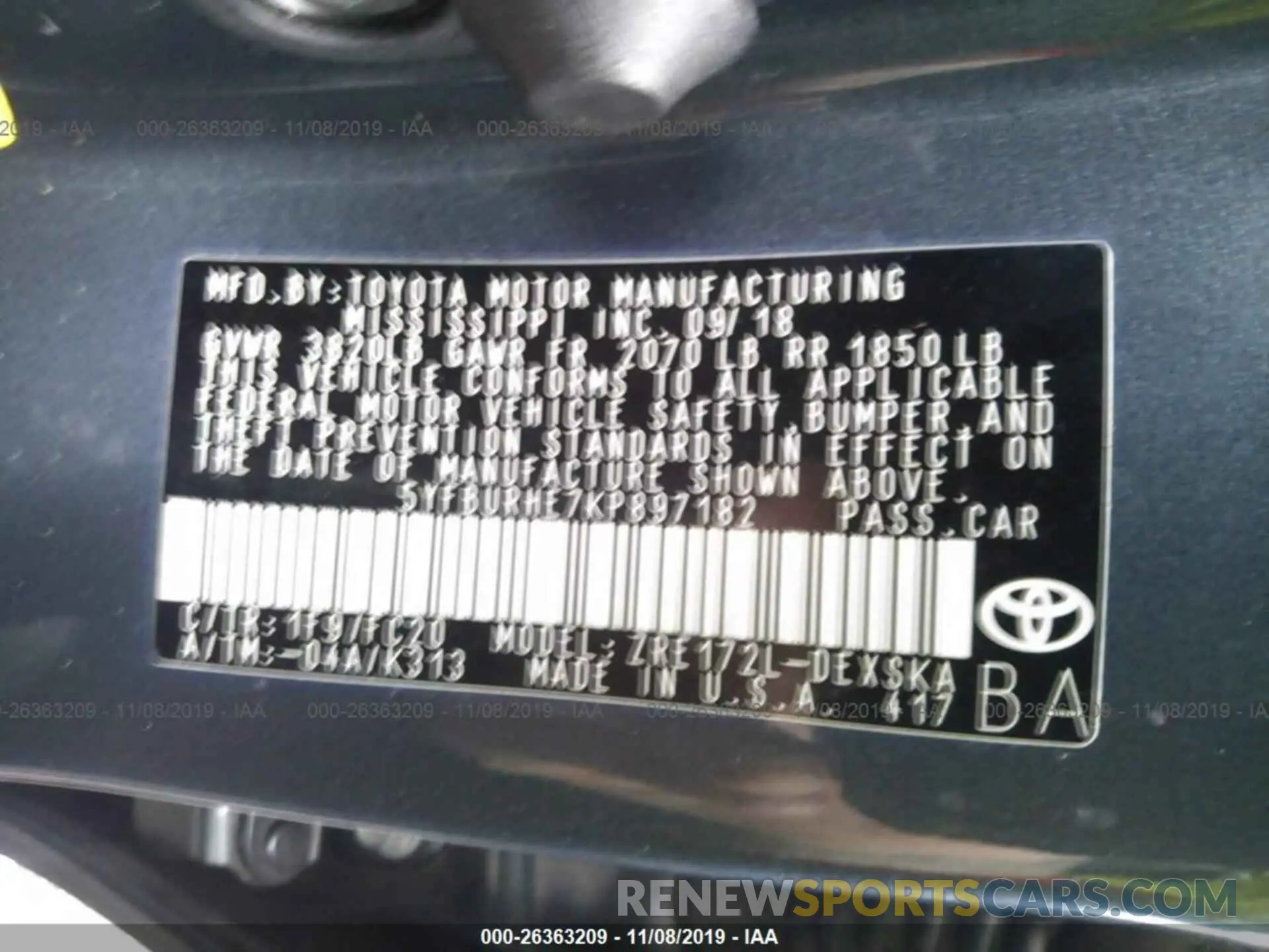 9 Photograph of a damaged car 5YFBURHE7KP897182 TOYOTA COROLLA 2019